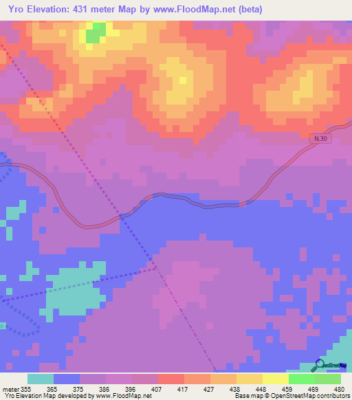 Yro,Guinea Elevation Map