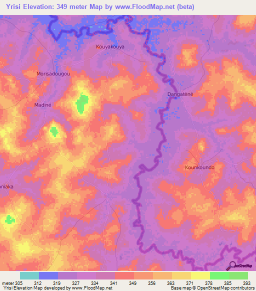 Yrisi,Guinea Elevation Map