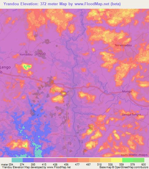 Yrandou,Guinea Elevation Map