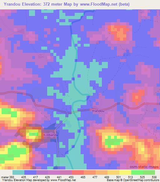 Yrandou,Guinea Elevation Map