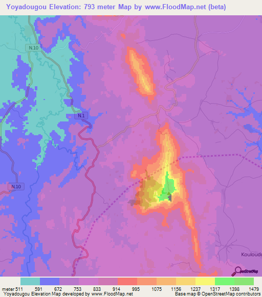 Yoyadougou,Guinea Elevation Map