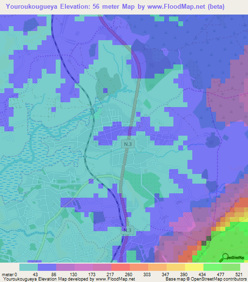 Youroukougueya,Guinea Elevation Map