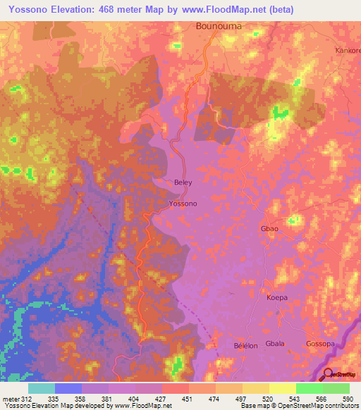 Yossono,Guinea Elevation Map