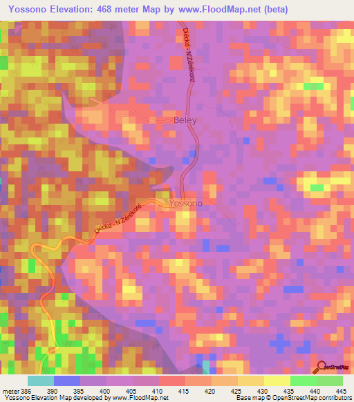 Yossono,Guinea Elevation Map