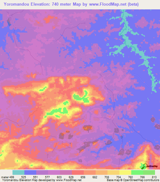 Yoromandou,Guinea Elevation Map