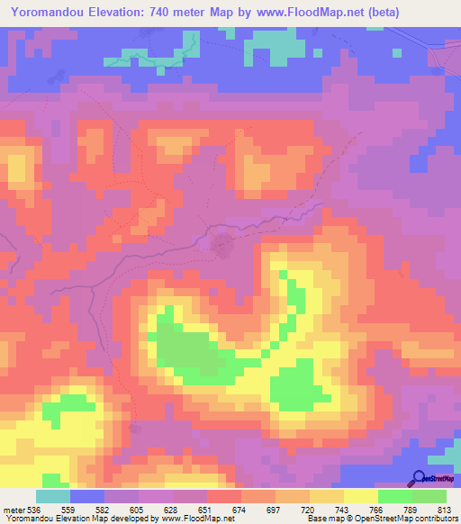 Yoromandou,Guinea Elevation Map