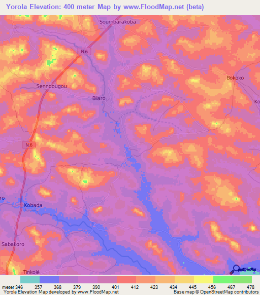 Yorola,Guinea Elevation Map