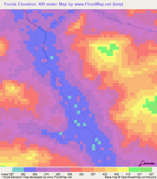 Yorola,Guinea Elevation Map