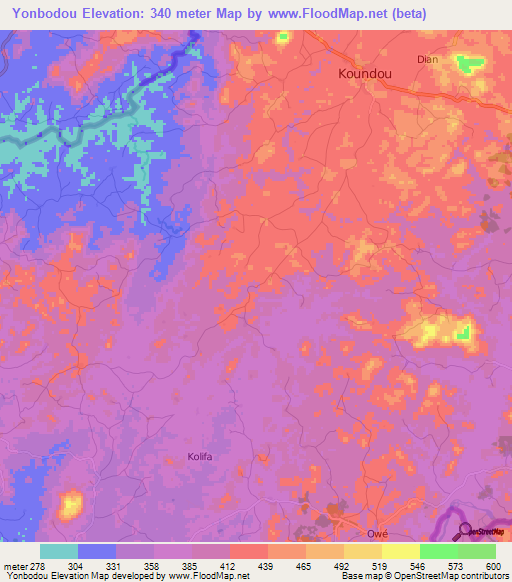 Yonbodou,Guinea Elevation Map