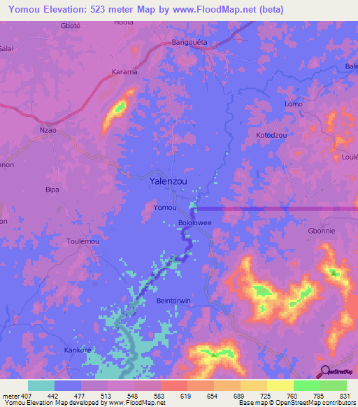 Yomou,Guinea Elevation Map