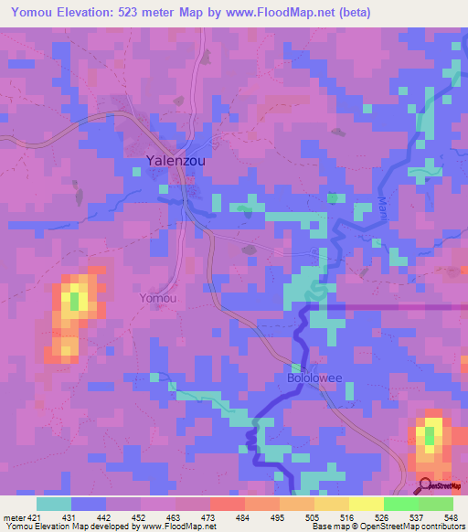 Yomou,Guinea Elevation Map