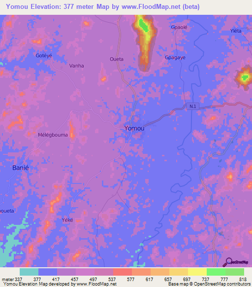 Yomou,Guinea Elevation Map