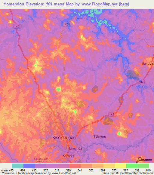 Yomendou,Guinea Elevation Map