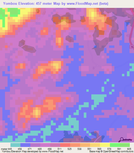 Yombou,Guinea Elevation Map