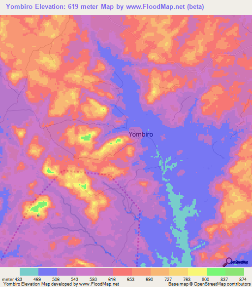 Yombiro,Guinea Elevation Map