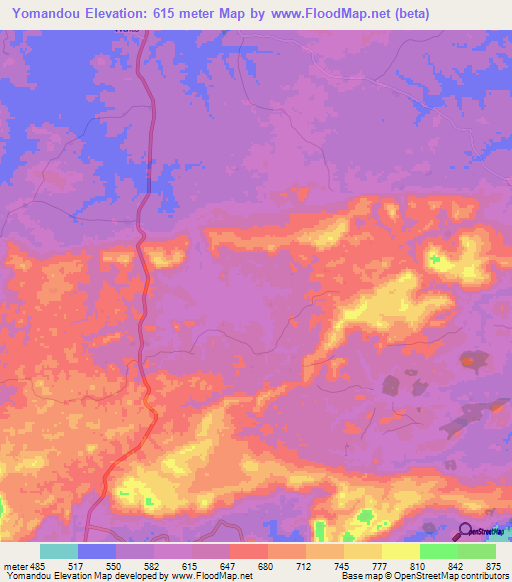 Yomandou,Guinea Elevation Map