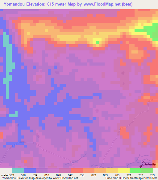 Yomandou,Guinea Elevation Map