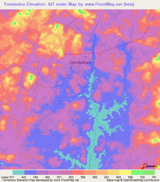 Yomandou,Guinea Elevation Map