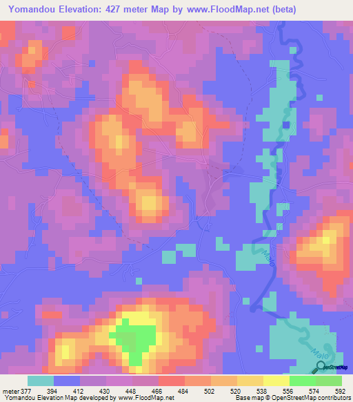 Yomandou,Guinea Elevation Map