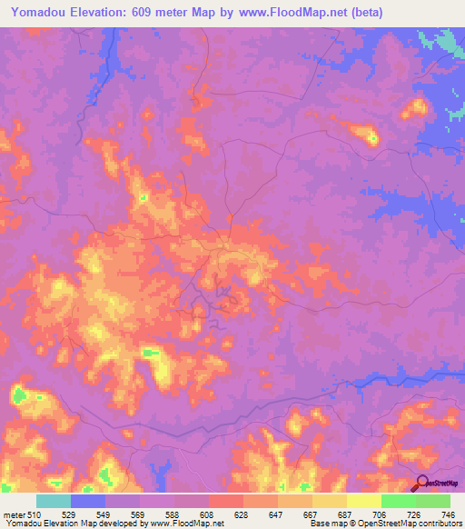 Yomadou,Guinea Elevation Map