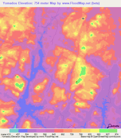 Yomadou,Guinea Elevation Map