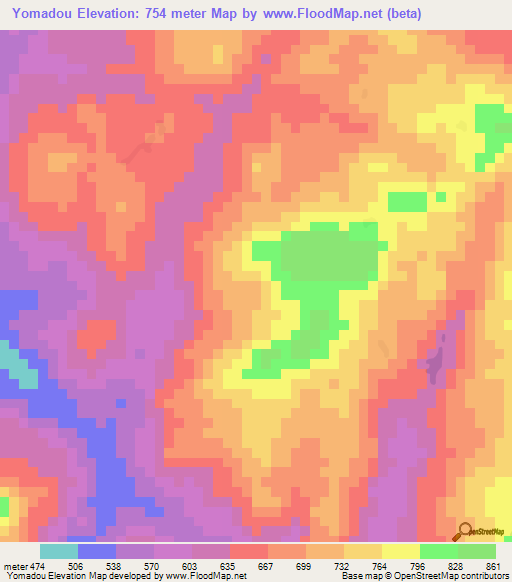 Yomadou,Guinea Elevation Map