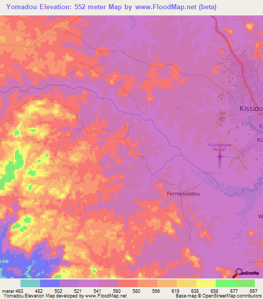 Yomadou,Guinea Elevation Map