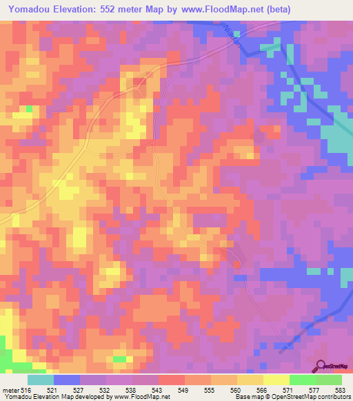 Yomadou,Guinea Elevation Map