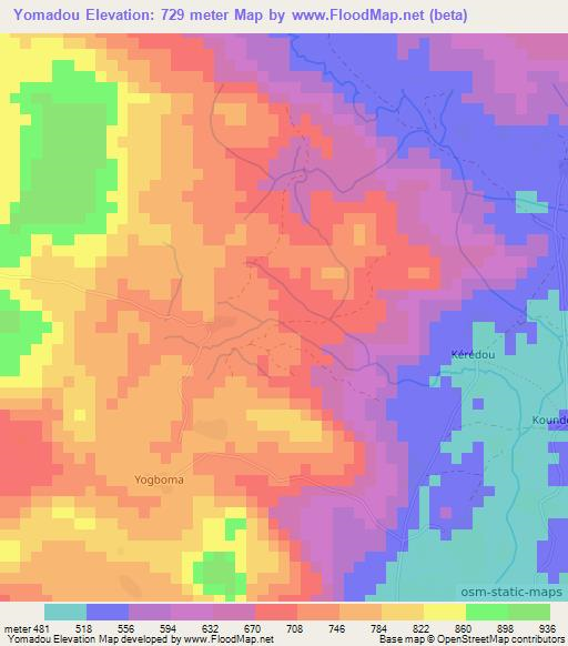 Yomadou,Guinea Elevation Map