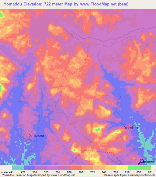 Yomadou,Guinea Elevation Map