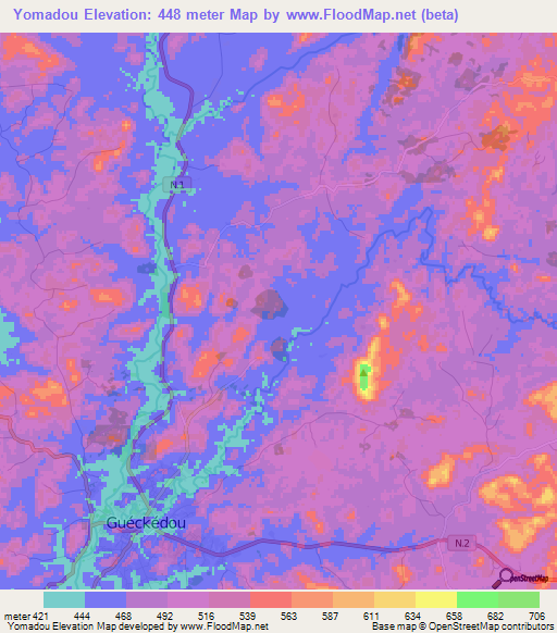 Yomadou,Guinea Elevation Map