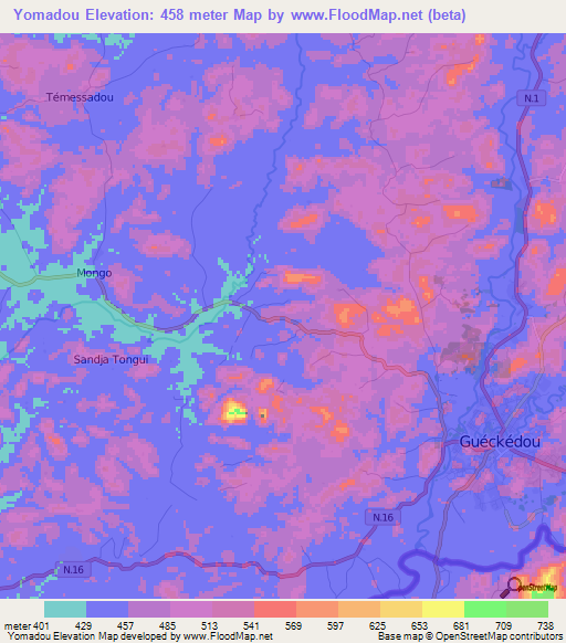 Yomadou,Guinea Elevation Map