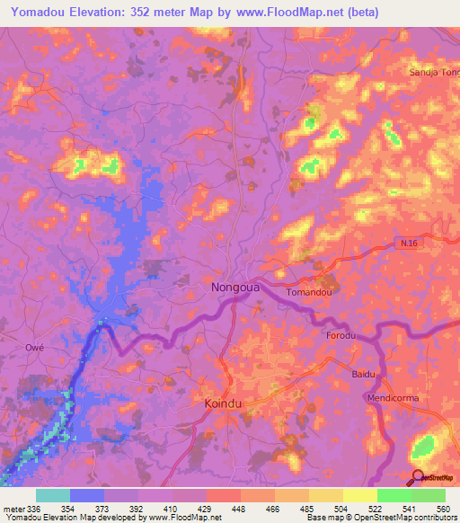 Yomadou,Guinea Elevation Map