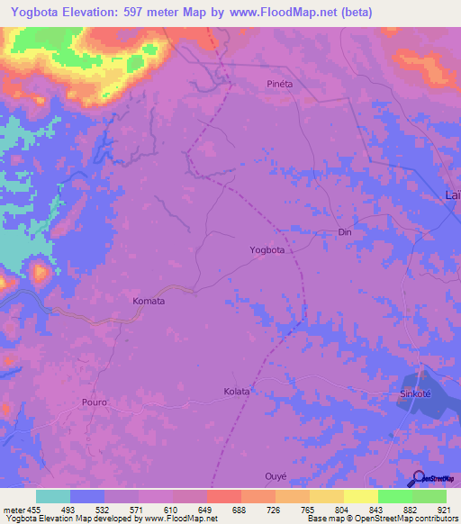 Yogbota,Guinea Elevation Map