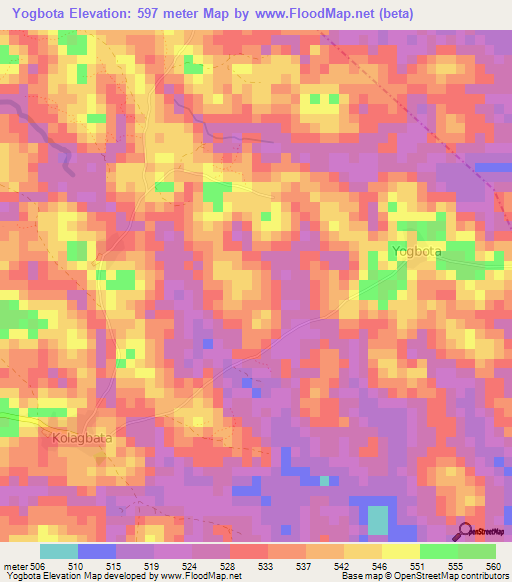 Yogbota,Guinea Elevation Map