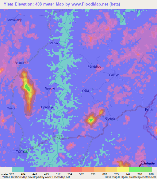 Yleta,Guinea Elevation Map