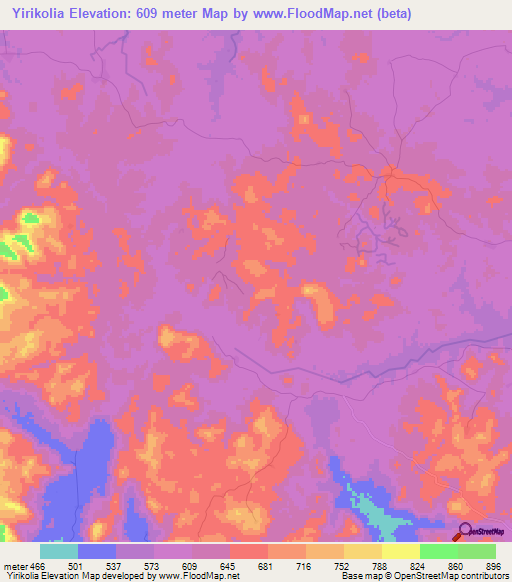 Yirikolia,Guinea Elevation Map