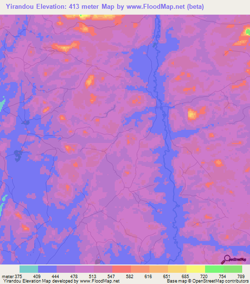 Yirandou,Guinea Elevation Map