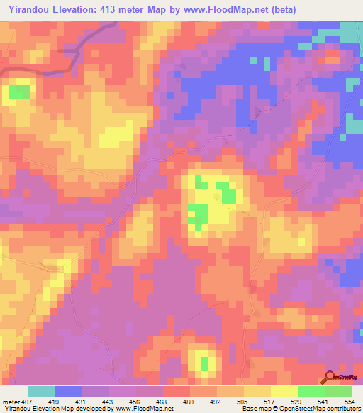 Yirandou,Guinea Elevation Map