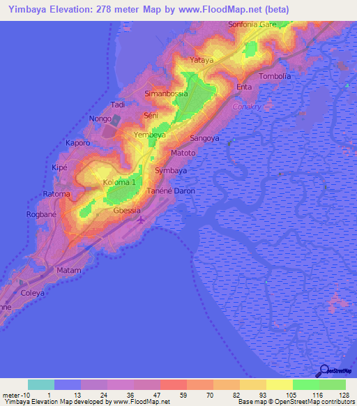 Yimbaya,Guinea Elevation Map