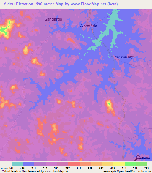 Yidou,Guinea Elevation Map