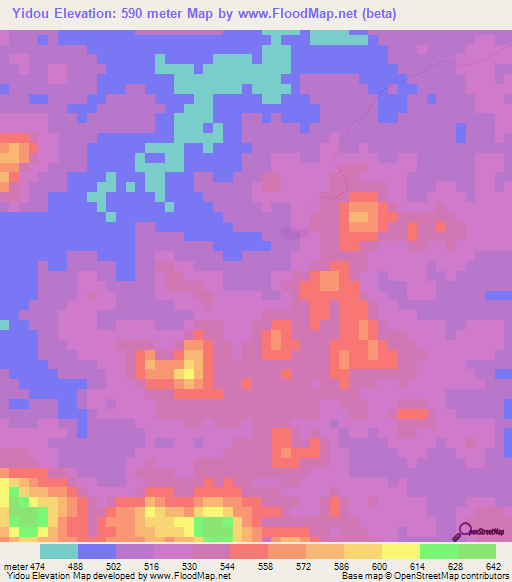 Yidou,Guinea Elevation Map