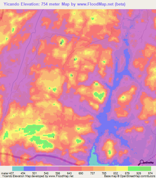 Yicando,Guinea Elevation Map