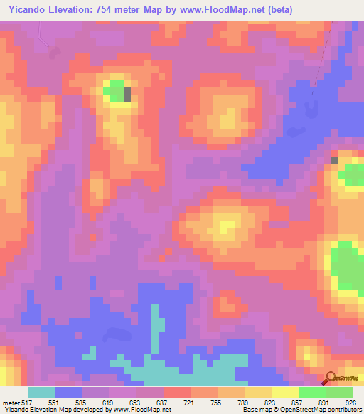 Yicando,Guinea Elevation Map