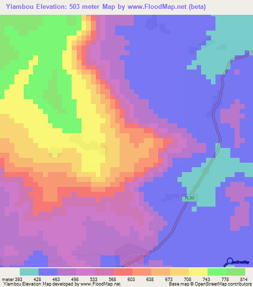 Yiambou,Guinea Elevation Map