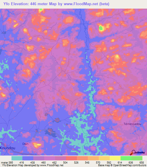 Yfo,Guinea Elevation Map