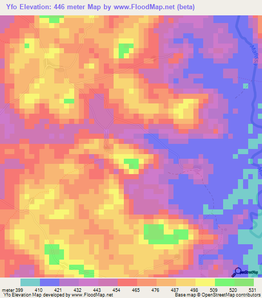 Yfo,Guinea Elevation Map