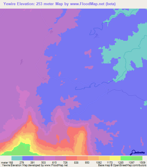 Yewire,Guinea Elevation Map