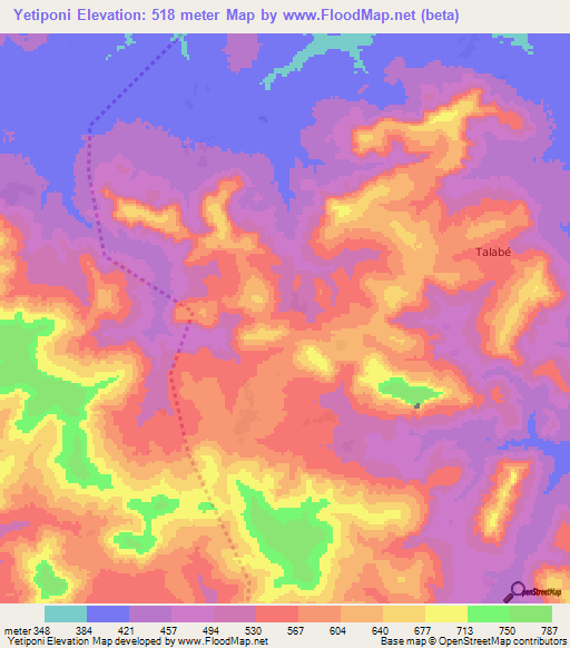 Yetiponi,Guinea Elevation Map