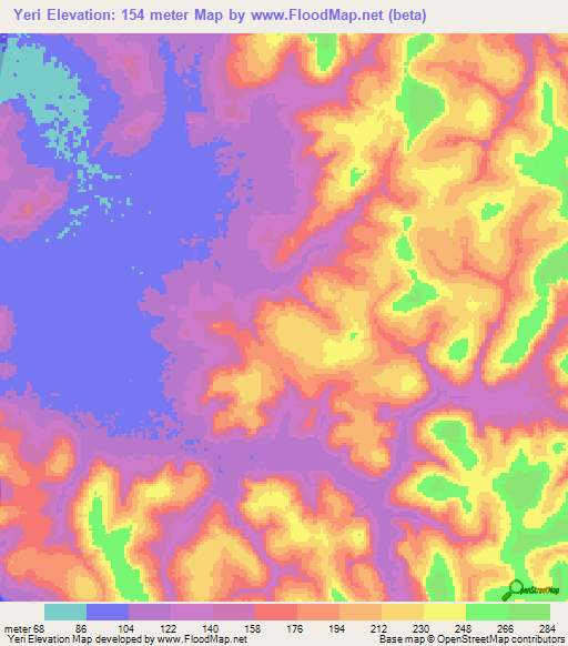 Yeri,Guinea Elevation Map